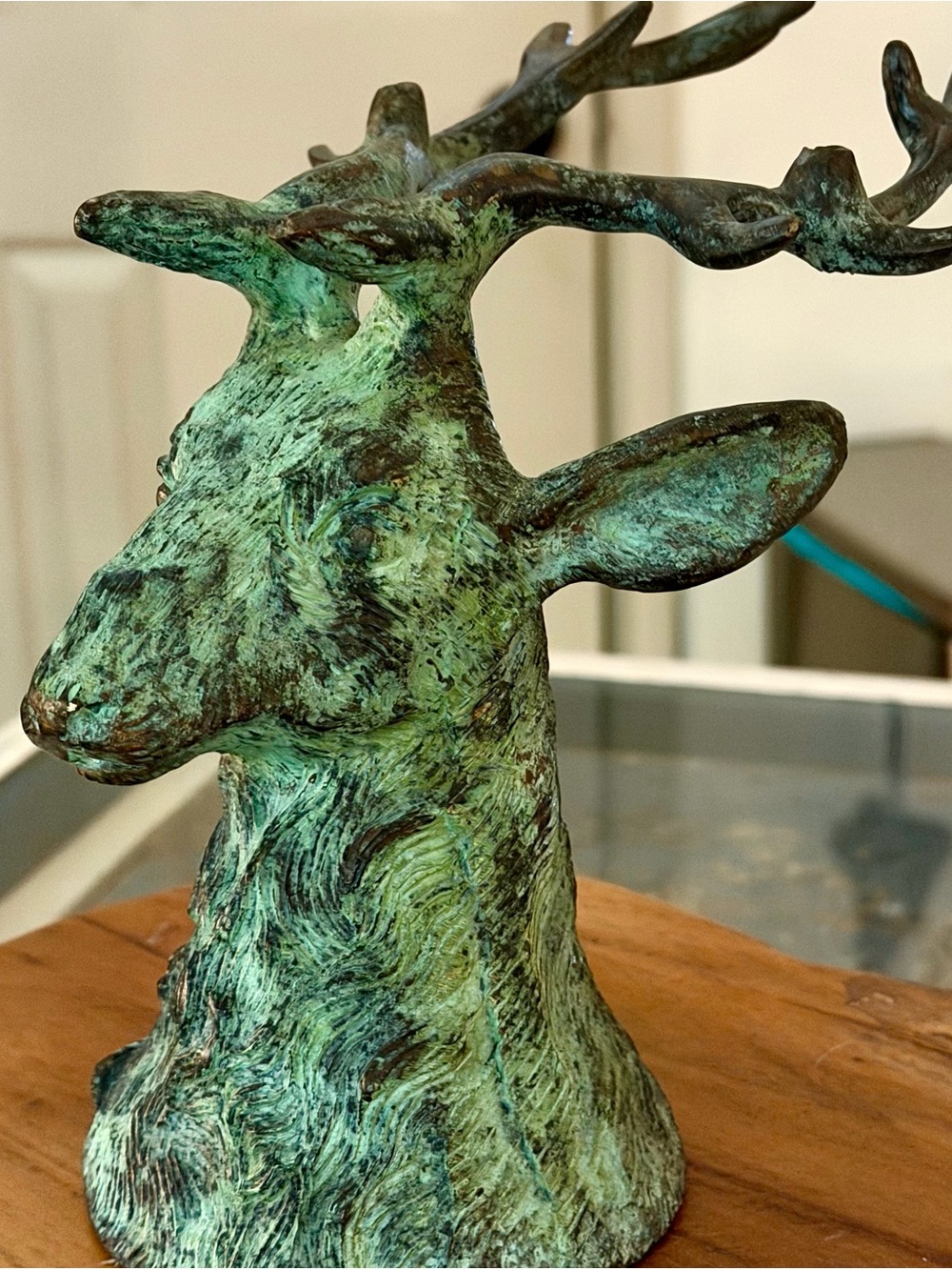 Vintage Green Patina Deer Bronze/Cast Iron Sculpture